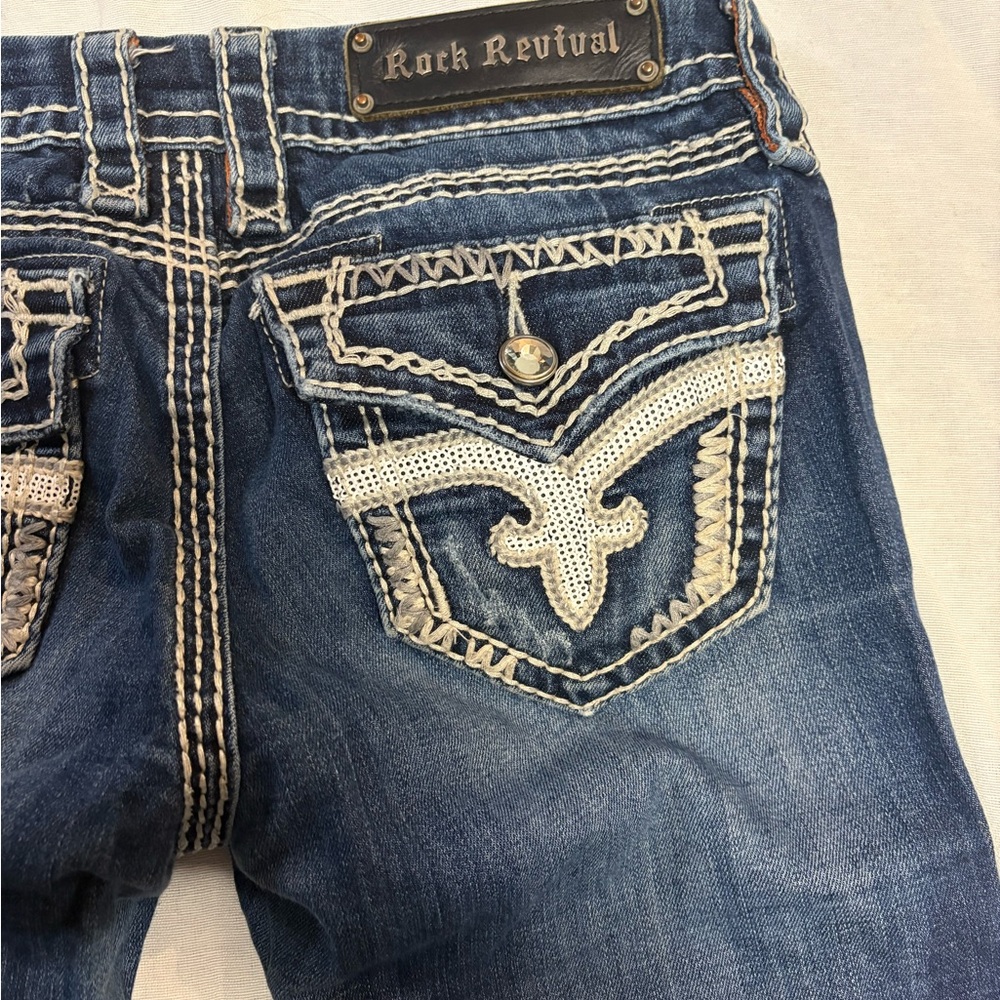 Rock Revival Indigo Jeans with White Stitching